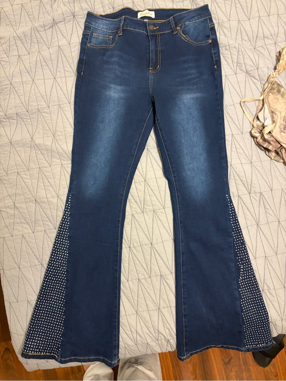 Bamboo Original Denim Y2K Rhinestone Flare Jeans Size 13 Blue Bling Bootcut